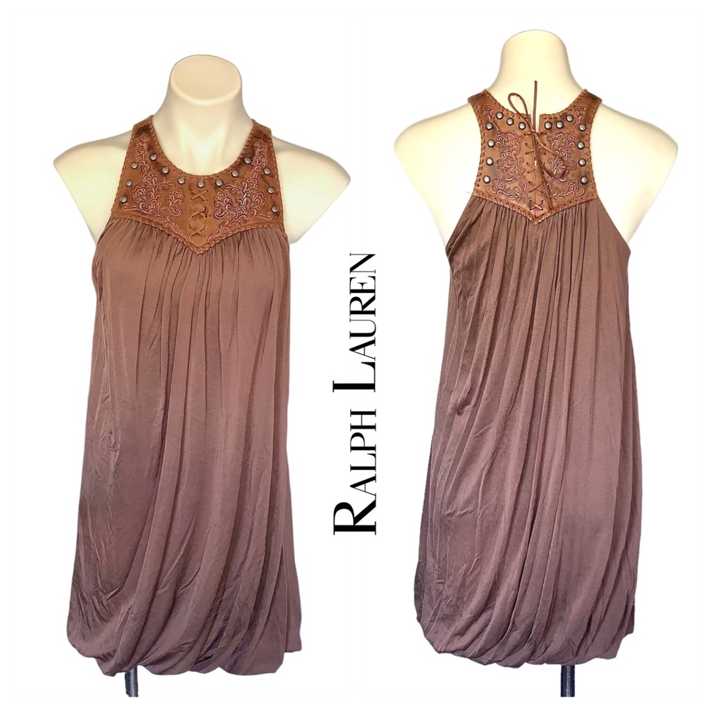 Ralph Lauren Calfskin Leather Silk Mini Bubble Dress